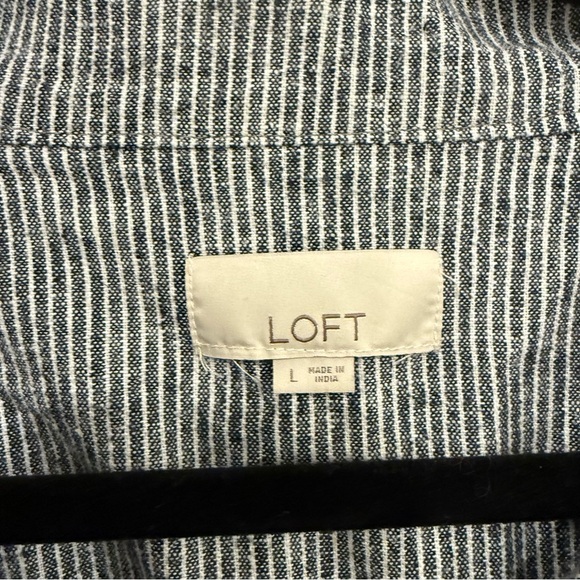 LOFT Striped Gray Linen Blend lightweight Jacket Size Large Fall Travel Coastal - Picture 3 of 8